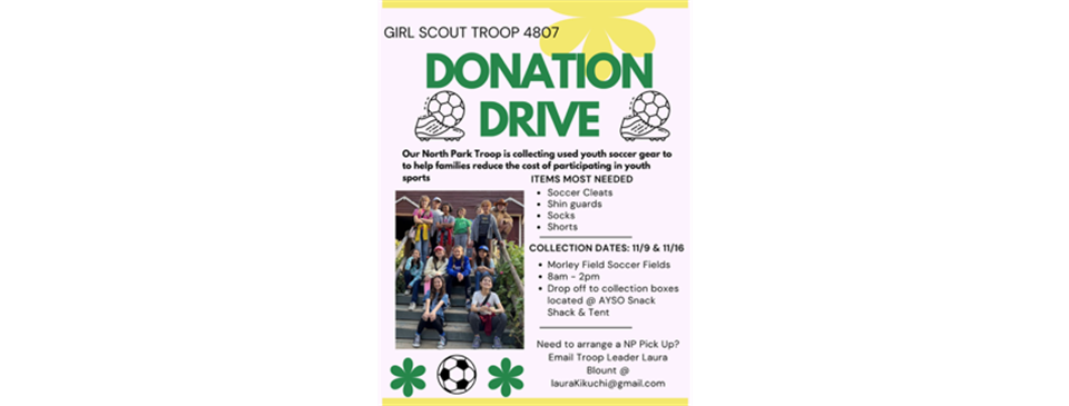 Used Soccer Gear Donation Drive - Girl Scout Troop 4807